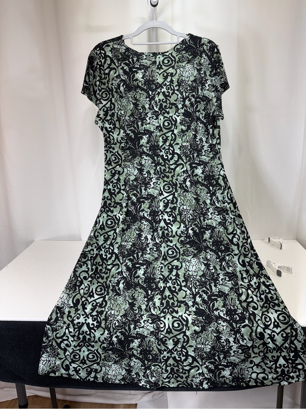 connected apparel Mint Green and Black Patterned Wrap-Style Midi Dress 3977 - Picture 3 of 11
